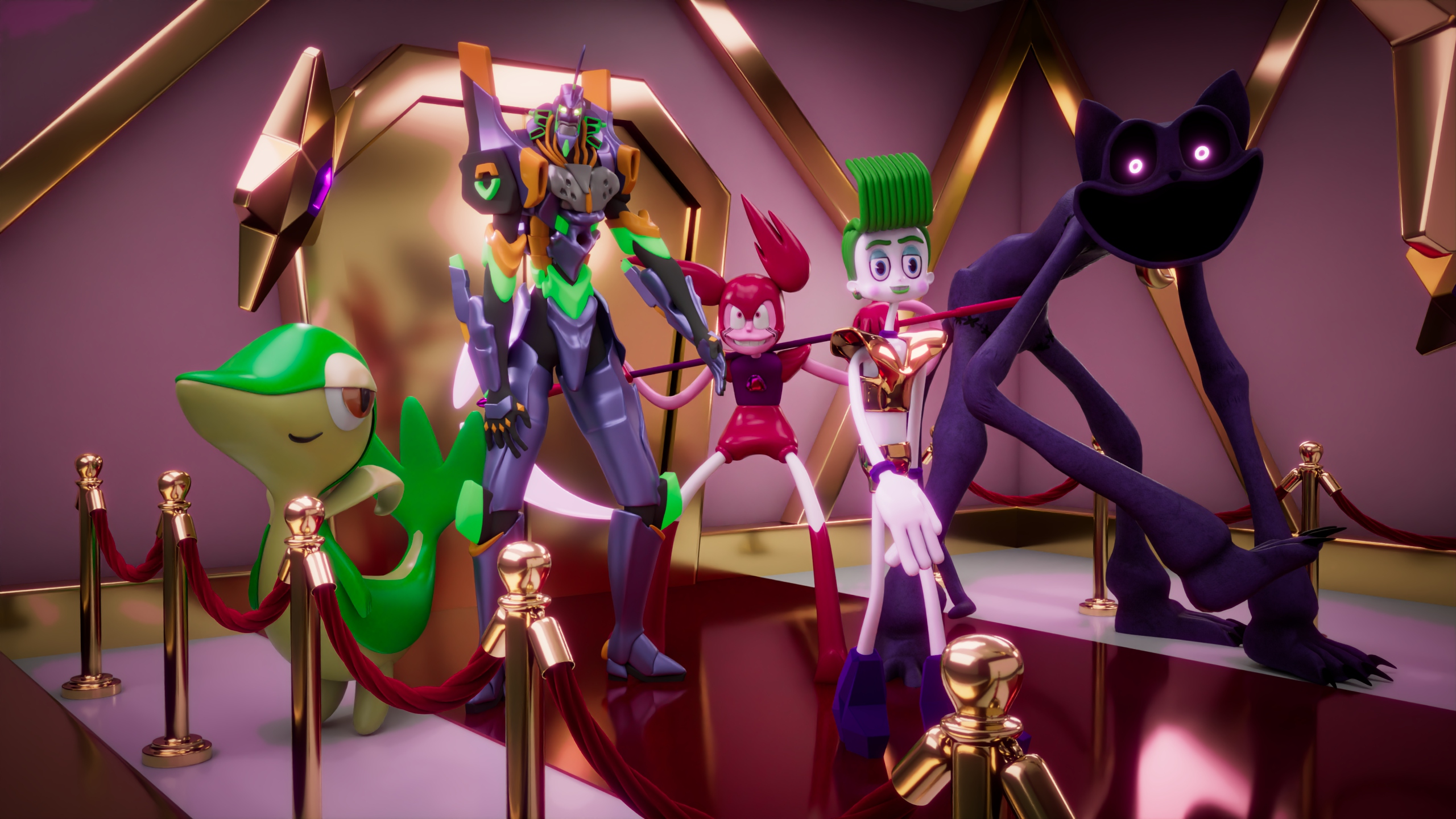 Colección completa de personajes 3D modelados por Josué Lorenzo: VNR, Cat Nap, Gameboy, Diamante Blanco, Lana Funko, Sinvi, Spinel y Mommy Long Legs